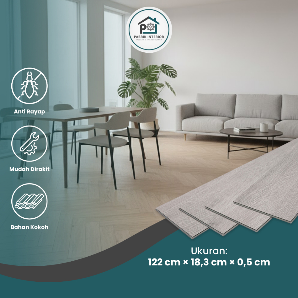 SPC Lantai Taco Klik Tebal 4MM+1MM Foam Flooring 1 Box Isi 10pcs Waterproof Modern Aesthetic