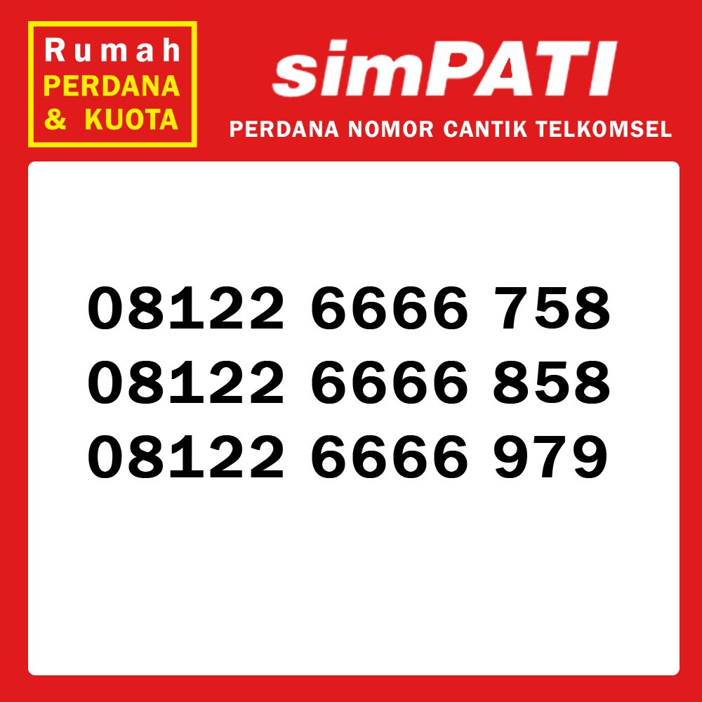 Perdana nomor cantik Telkomsel Simpati kuartet 08122 6666 xxx 3