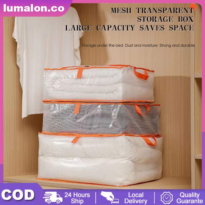 Ready Tas penyimpanan Kantong Baju Lipat Tas penyimpanan Transparan Plastik Organizer besar Bed Cove