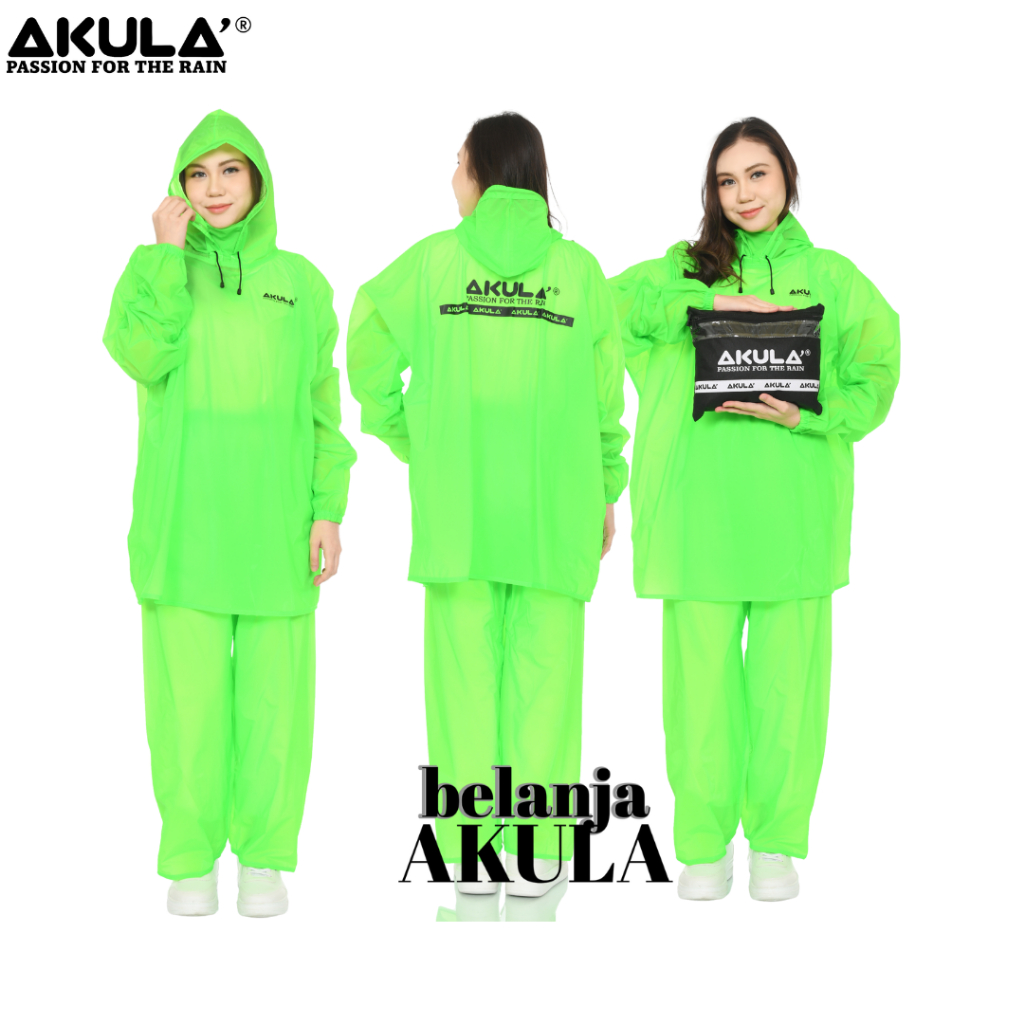 Jas Hujan Hoodie Pria Wanita Tebal dan Kuat Anti Rembes by AKULA Hijau Stabilo