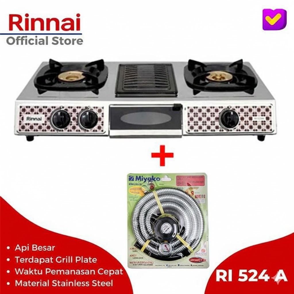 Kompor Pemanggang Rinnai RI 524 A Api Lilin Rinnai Grill 3 Tungku 524A - KOMPOR AJA