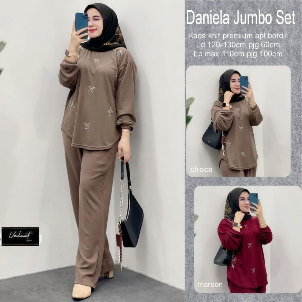Valent -Daniela Set Jumbo Wanita Kaos Knit Premium • Apk Bordir LD 120