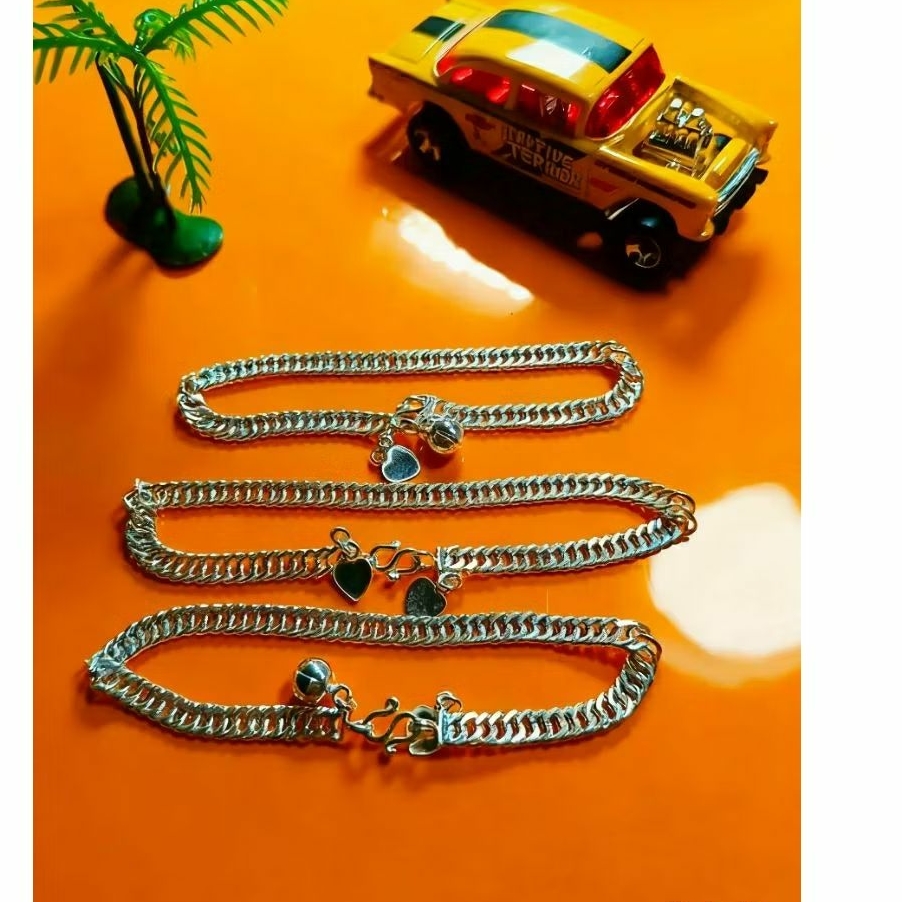 Gelang perak murni motif rantai lipan 2 jalur