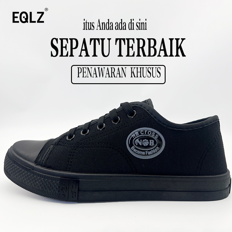 EQLZ Sepatu kerja datar unisex, sepatu kets kasual serbaguna untuk pasangan, sepatu kanvas bertali r