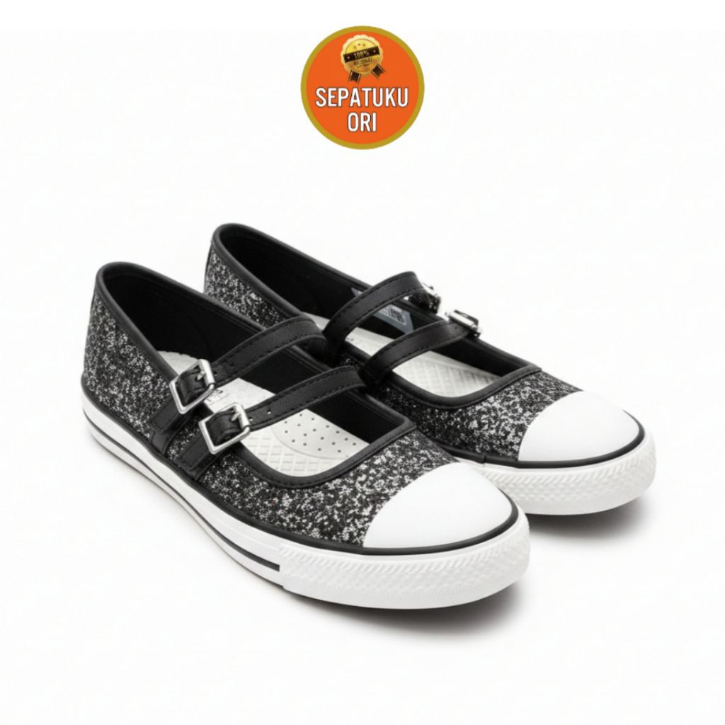 SEPATU WANITA 37 (23cm) CONVERSE CTAS DAINTY MARY JANE GLITTER SLIP BLACK NEW ORI BNIB BLACK EGRET C
