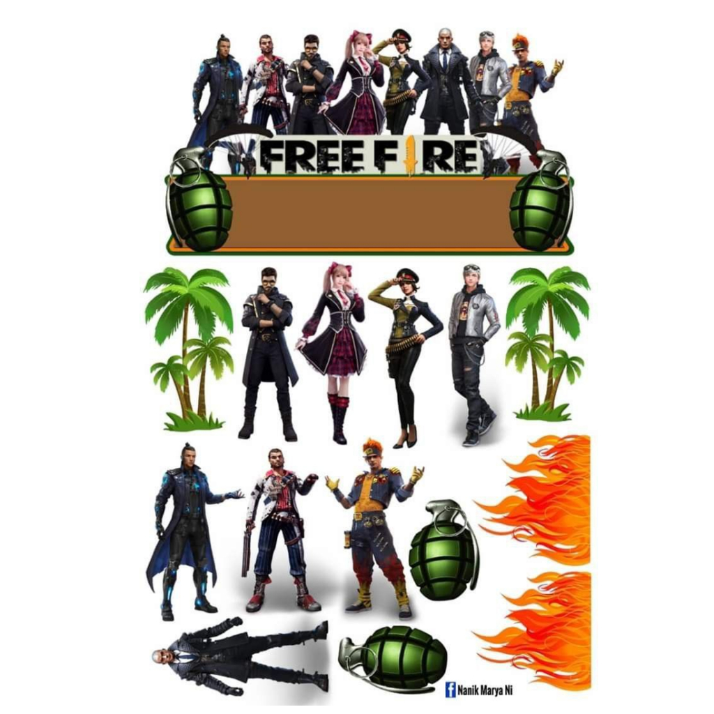 Topper FREE FIRE Custom Nama | Hiasan Cake FREE FIRE | Topper Kue FREE FIRE