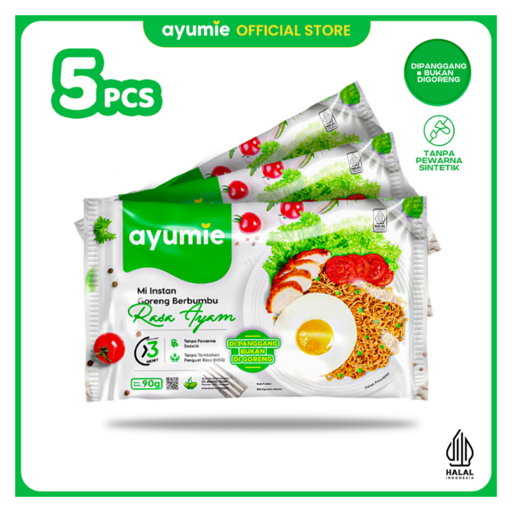 Ayumie Mie Sehat Ayam Panggang 5 Pack – Tanpa MSG, BPOM, Aman