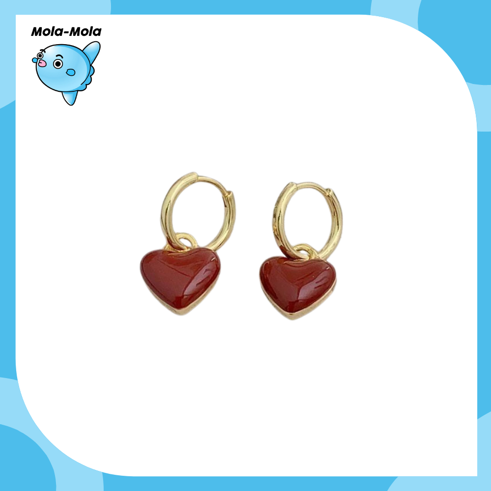 MOLAMOLASTORE Anting Wanita Korea Warna Merah Bentuk Hati Aksesoris Perhiasan Fashion Wanita Y4002