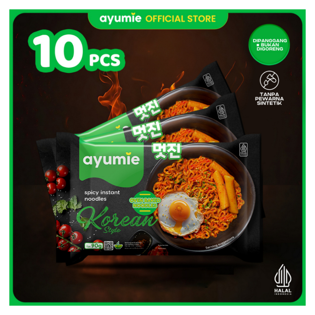 Ayumie Korean Spicy 10 Pack – Mie Sehat Tanpa MSG & Kemasan Kardus