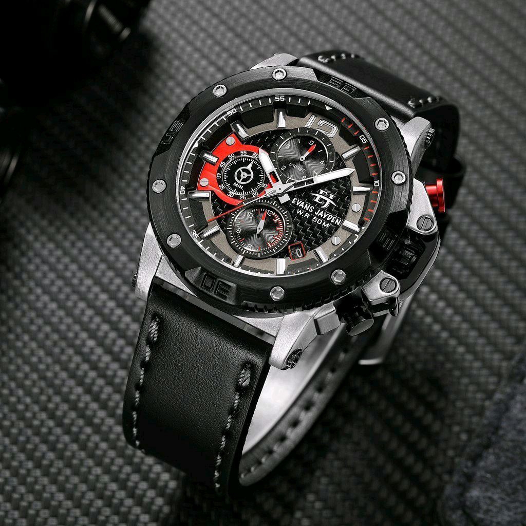 Jam Tangan Pria Evans Jayden 9601 Analog Cronograph Aktif Leather Strap Original Garansi