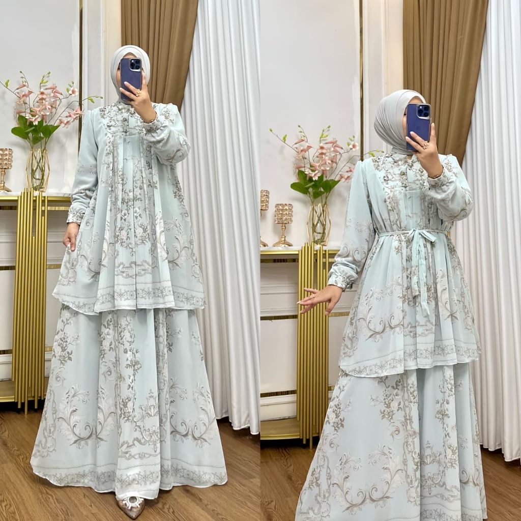 Gamis Wanita Ceruti Premium Motif Bunga Lembut dan Adem full payet