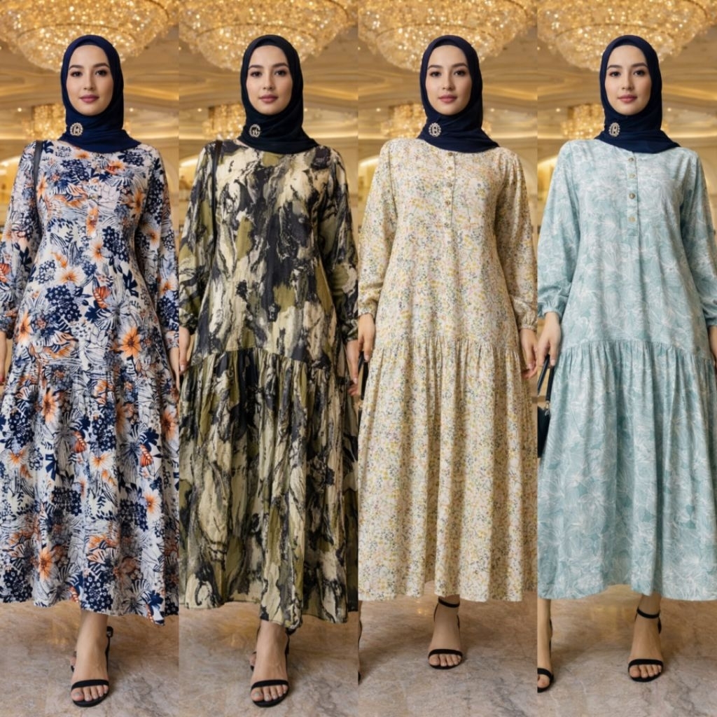 Barajaki - Baju Gamis Wanita Model Terbaru - Gamis Motif Rayon Viscose - Gamis Melayu Murah - Gamis 