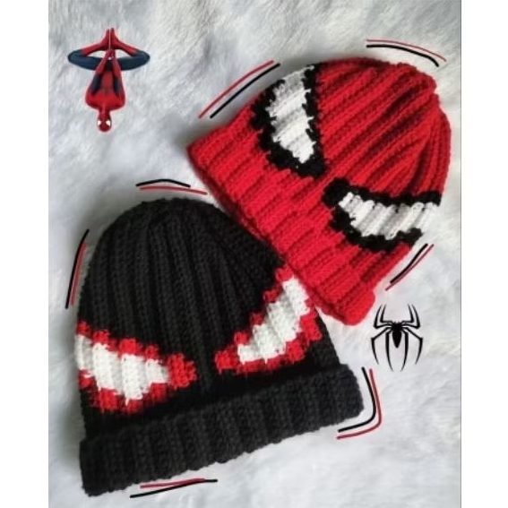 crochet spiderman hat handmade, topi rajut spiderman, beanie hat