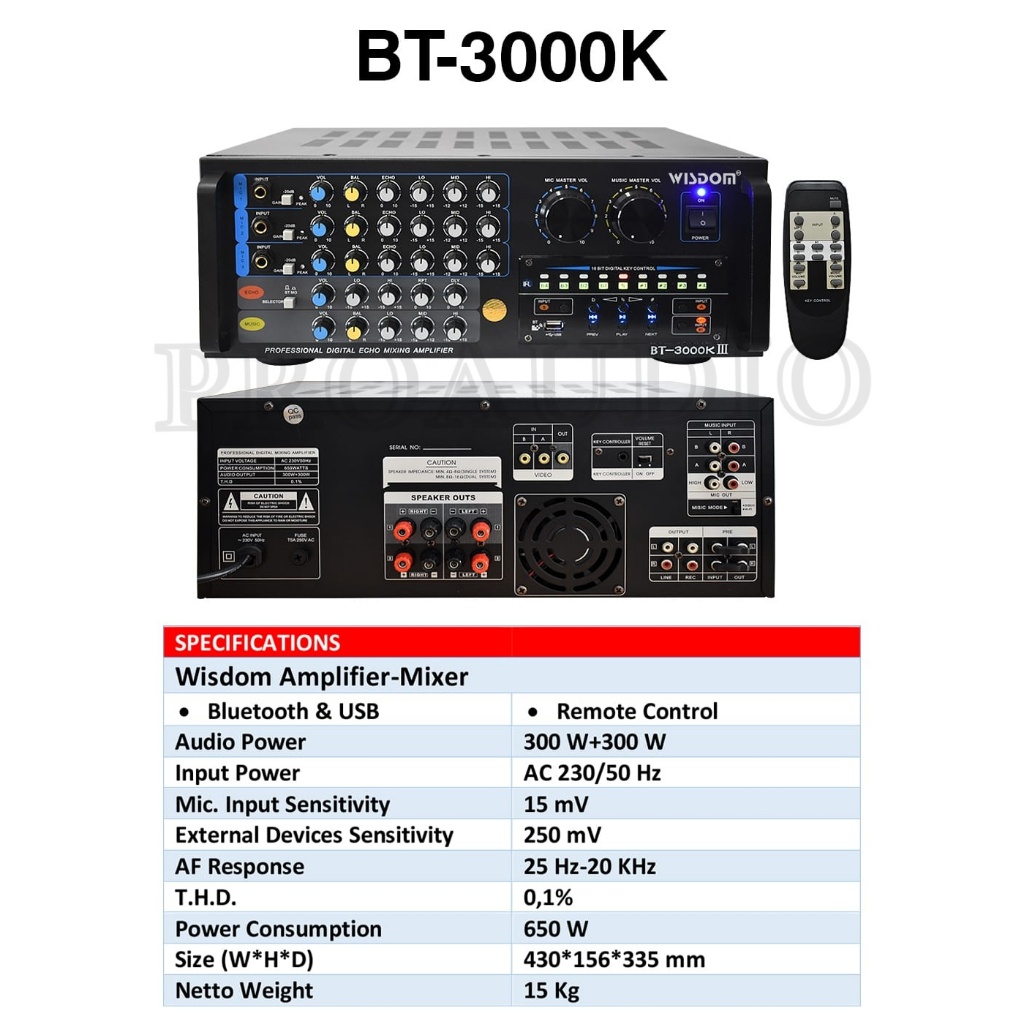 Amplifier Wisdom BT3000K / BT 3000 K / BT3000 / BT-3000 III Amplifier Karaoke with Bluetooth Origina