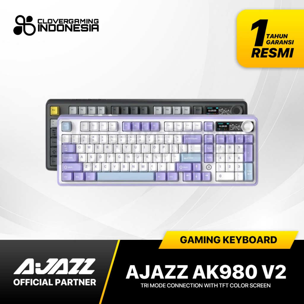 AJAZZ AK980 SC Mechanical Keyboard 98% - TFT Display, 3 Mode Koneksi, Knob Control, Pilihan Warna Lengkap