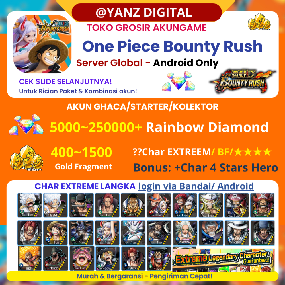 Pack Extreem Char One Piece Bounty Rush | Rainbow Diamond & Fragment Random EX / BF - Global