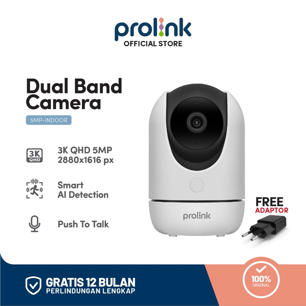 Prolink 5MP Smart IP Cam CCTV Dual Band Wifi Indoor QHD | 3K Kamera CCTV | 360° View | Baby Monitor 