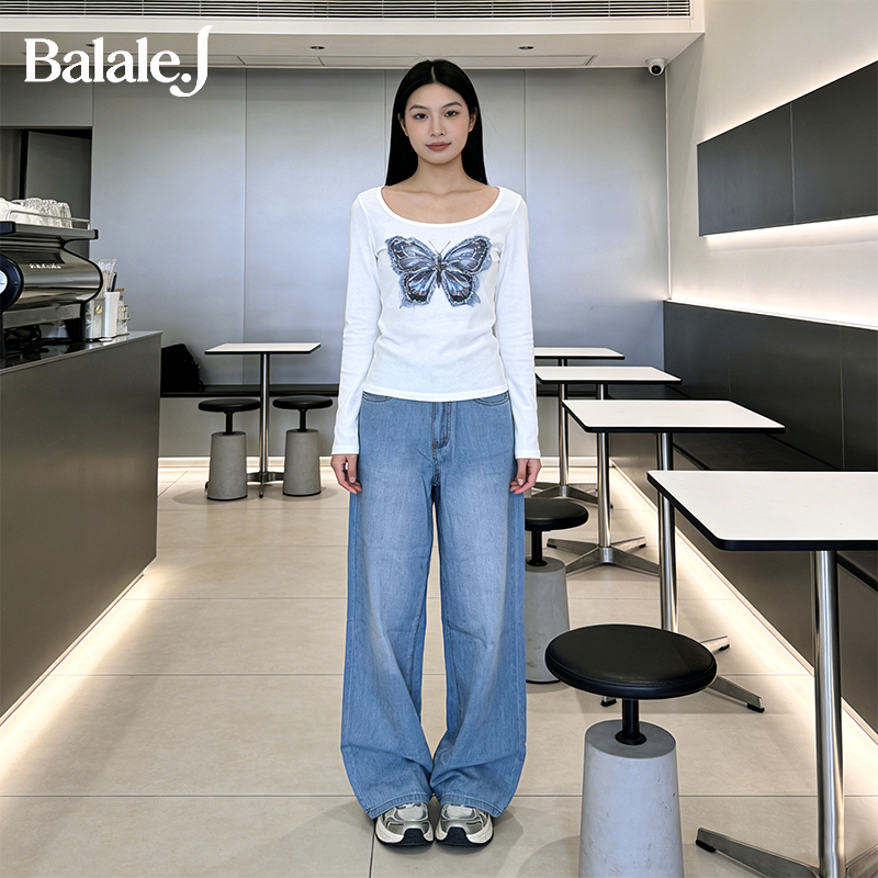 Balale Longgar Kulot Jeans Wanita Celana Jeans Panjang Wanita Celana Jeans Lurus Cewek OOTD 018