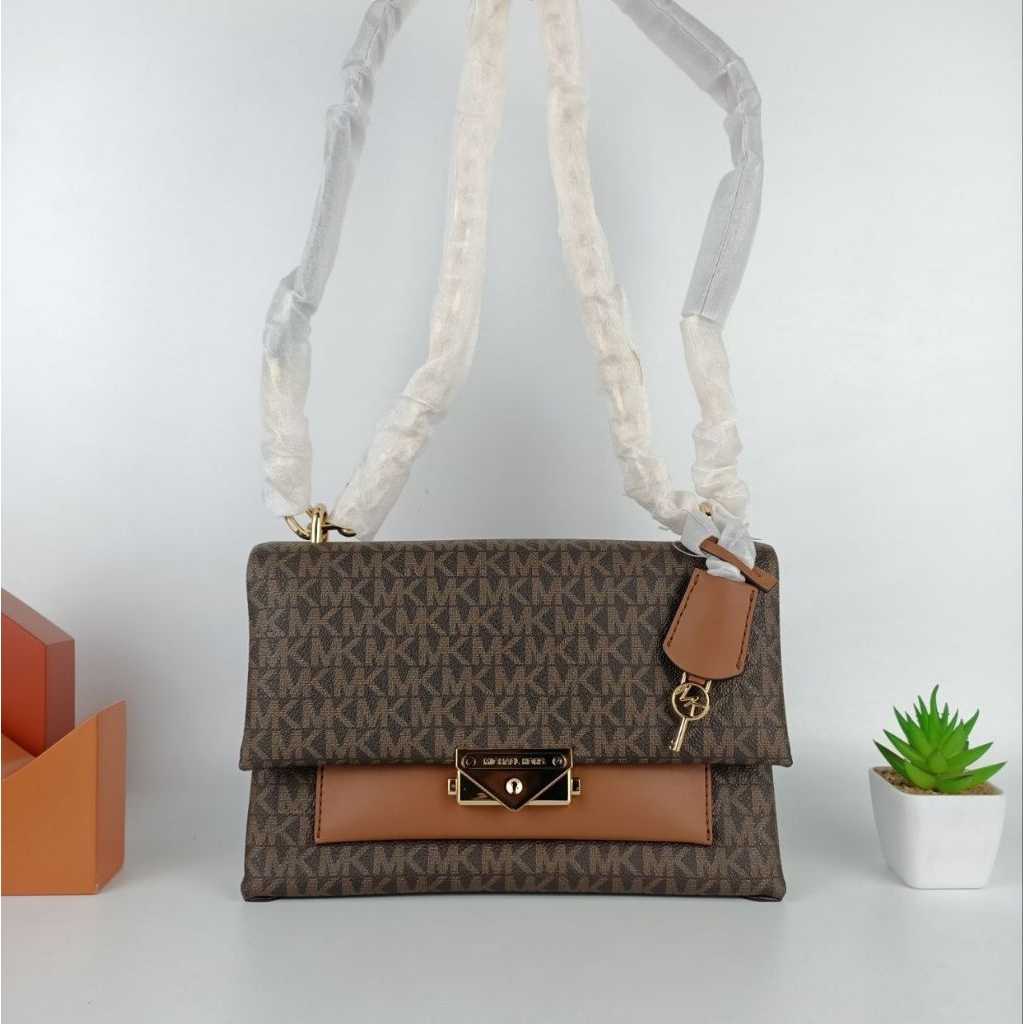 MK Cece Monogram Medium Flap Pocket Shoulder Bag * Brown Luggage