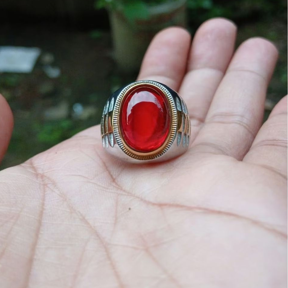 Cincin batu siem merah delima natural