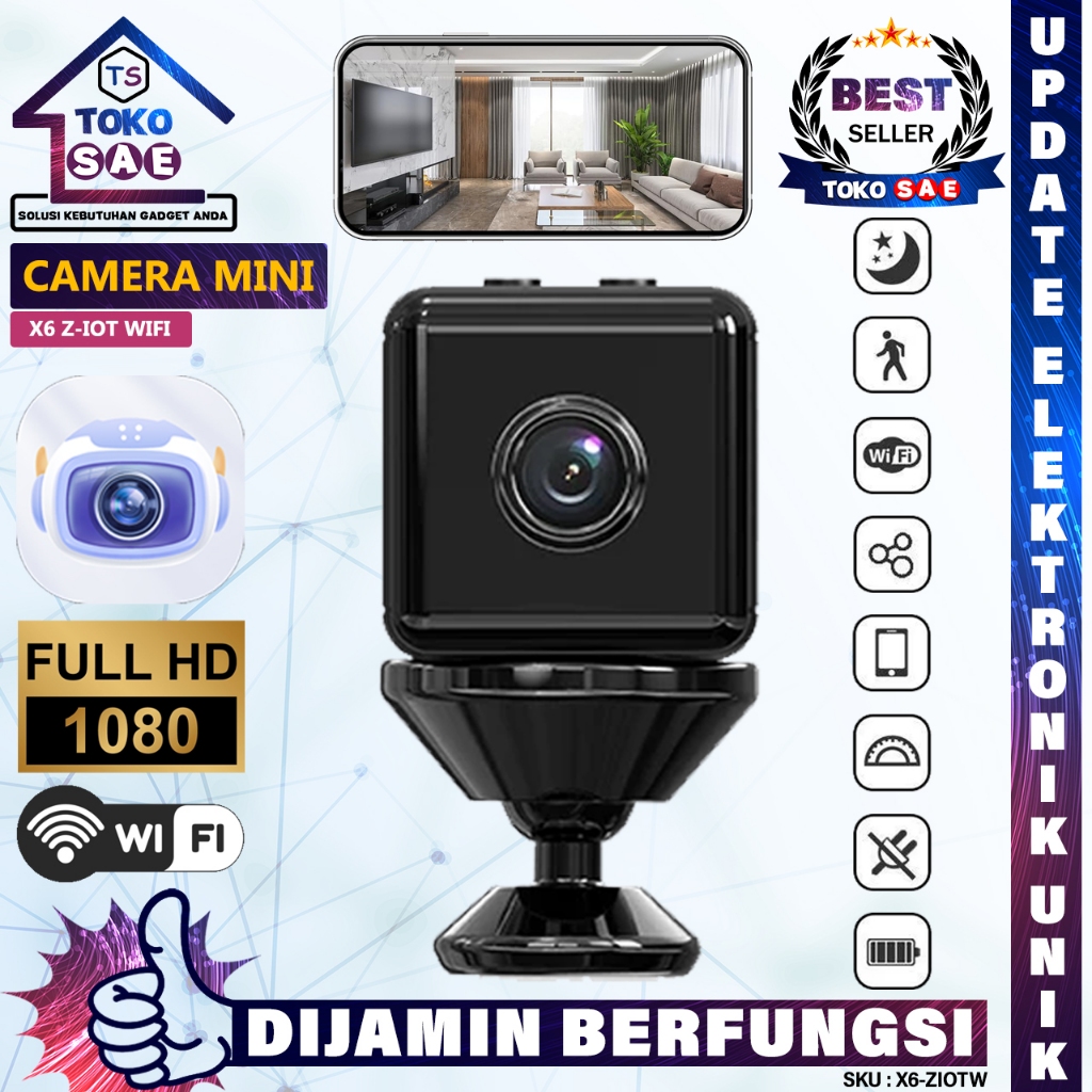 Tokosae X6-ZIOTW Smart Kamera Mini WiFi 1080P Hidden Spycam Camera X6 APP ZIOT CCTV Perekam Rahasia