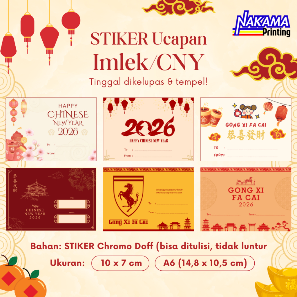 STIKER Kartu Ucapan Imlek CNY 2026 Gift Card Chromo Doff