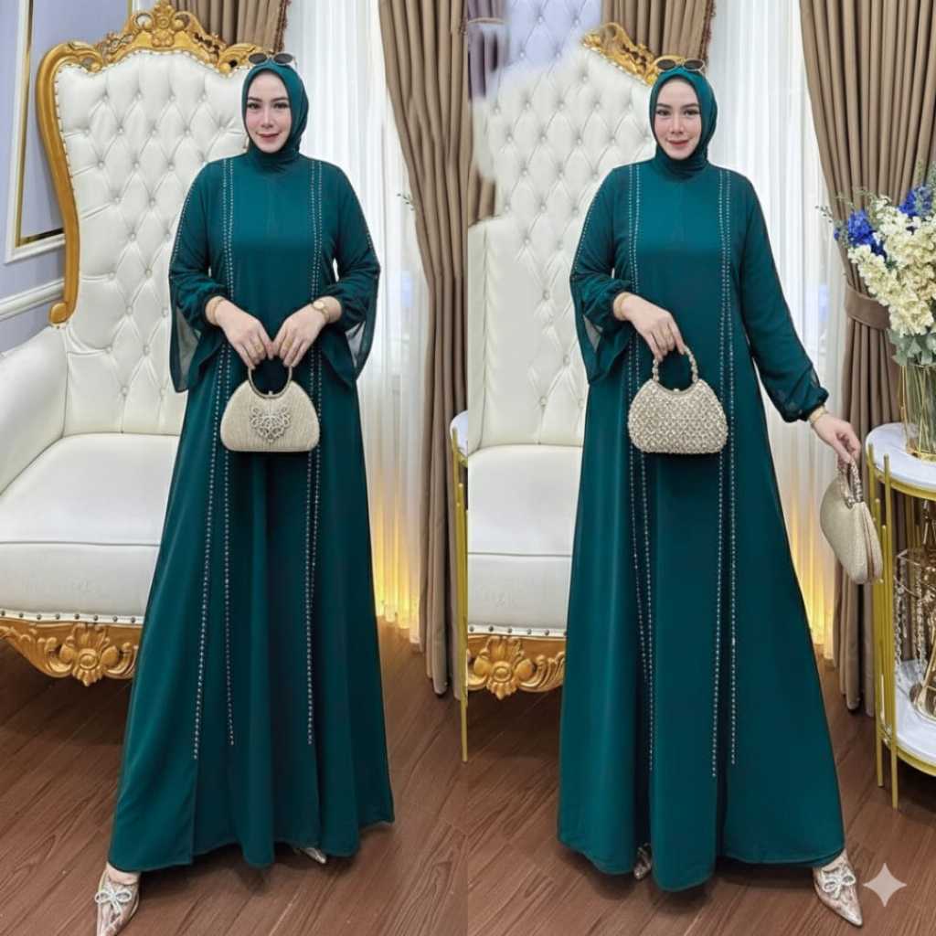 Emika Gamis Muslimah Modern Ruffle Layer Premium  Coklat Elegan
