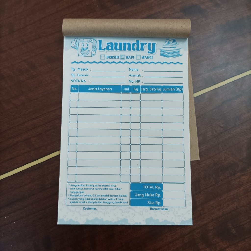 Nota Laundry Rangkap 1 Ply Biru Kertas Bon Laundri Satuan Kiloan Kwitansi Loundry Binatu Cuci Baju J
