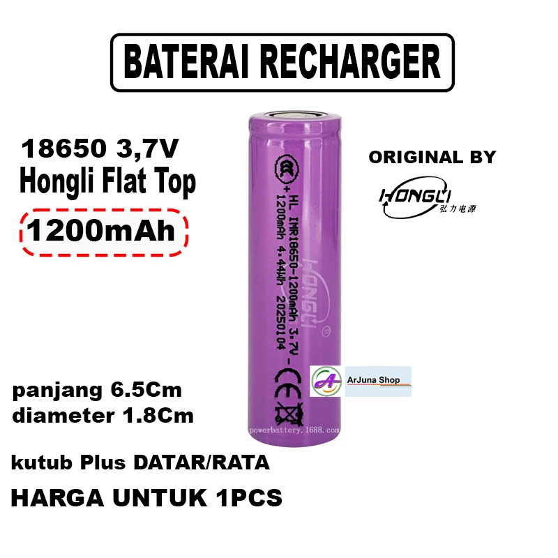 Baterai 18650 recharger  1200mAh baru gress  Original Hongli