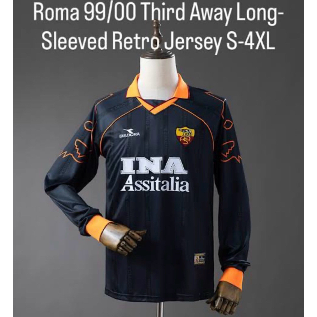JERSEY AS ROMA RETRO 1999 2000 1997 99 00 97 98 1998 LS LONGSLEEVE PANJANG BLOKECORE THIRD 3rd