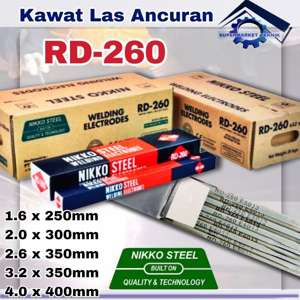 Kawat Las 1.6mm 2mm 2.6mm 1Kg NIKKO STEEL RD260 / Kawat Las Besi NIKKO STEEL RD 260