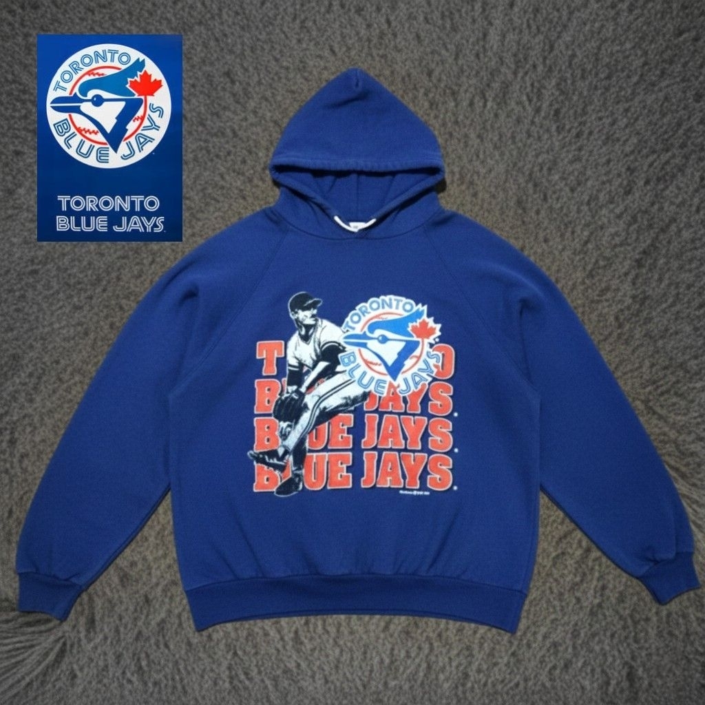 Hoodie MLB VINTAGE TORONTO BLUE JAYS OFFICIAL - 90's EDITION  RARE RAGLAN size Large fit XL NAVY