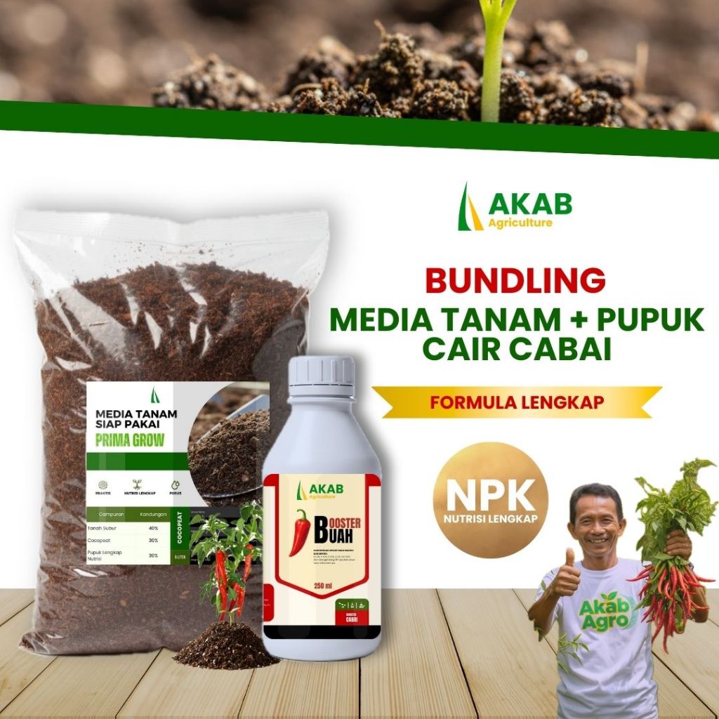 Pupuk Booster Cair Cabai 250ml + Media Tanam 5L | Paket Lengkap Cabai