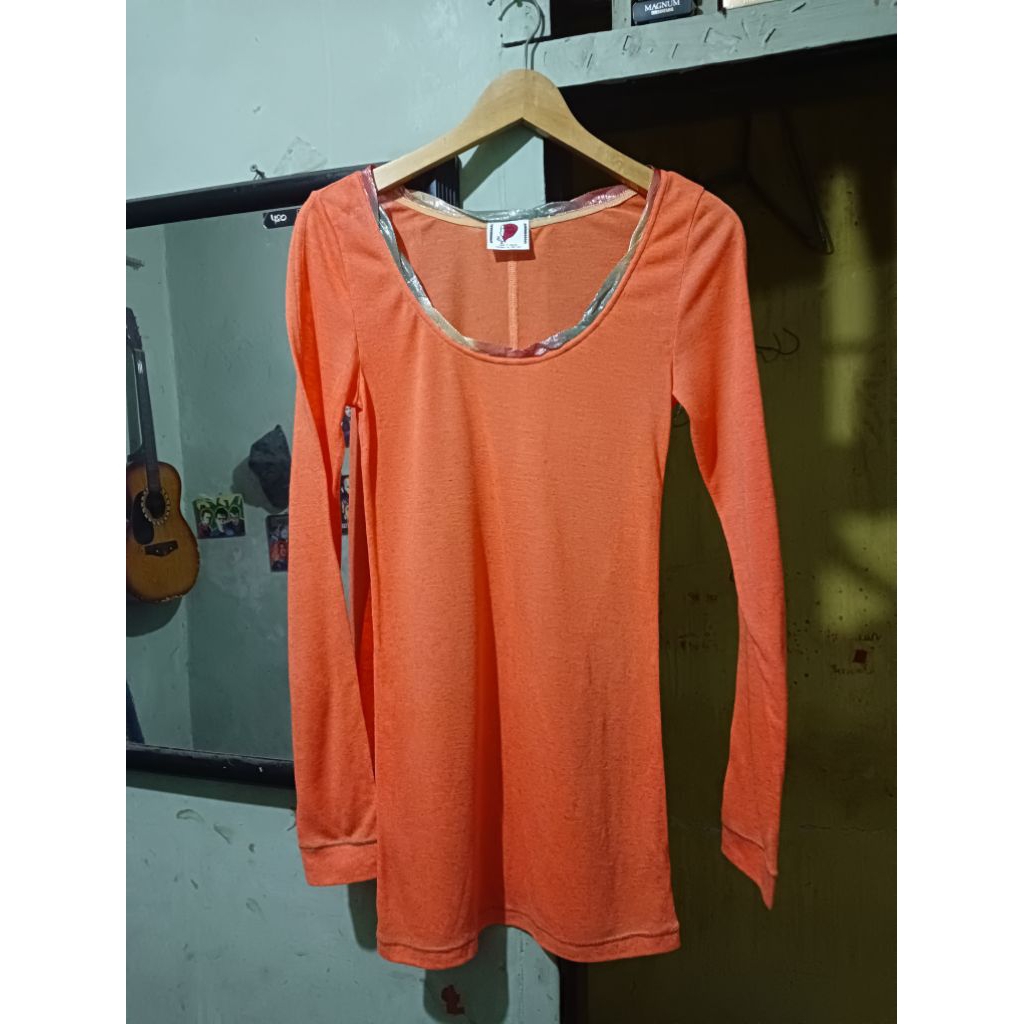 Free People Knit Top Orange w/ Gold, Green & Red Collar Linen Blend