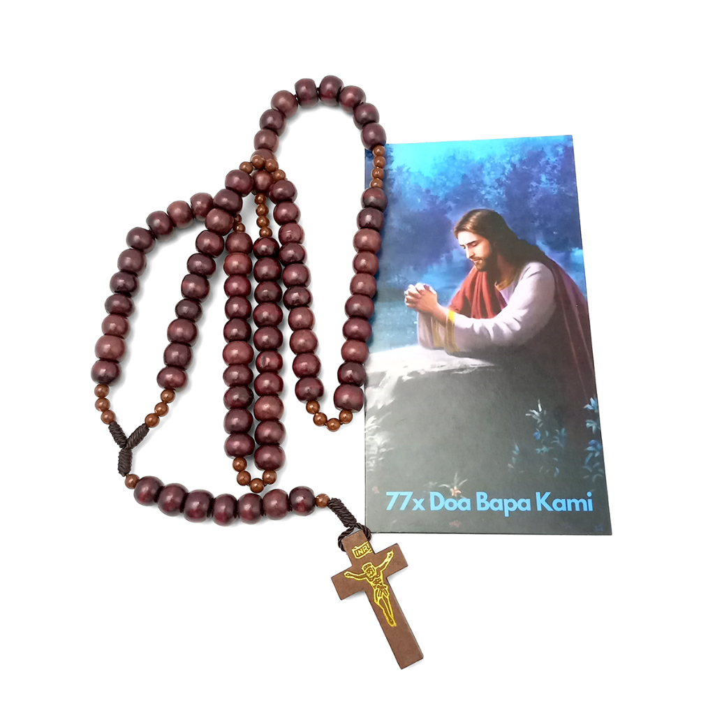 Kalung Rosario 77 Bapa Kami Bahan Kayu Kopi Warna Coklat - Rosario 77x Doa Bapa Kami - Rosario 77 Ba