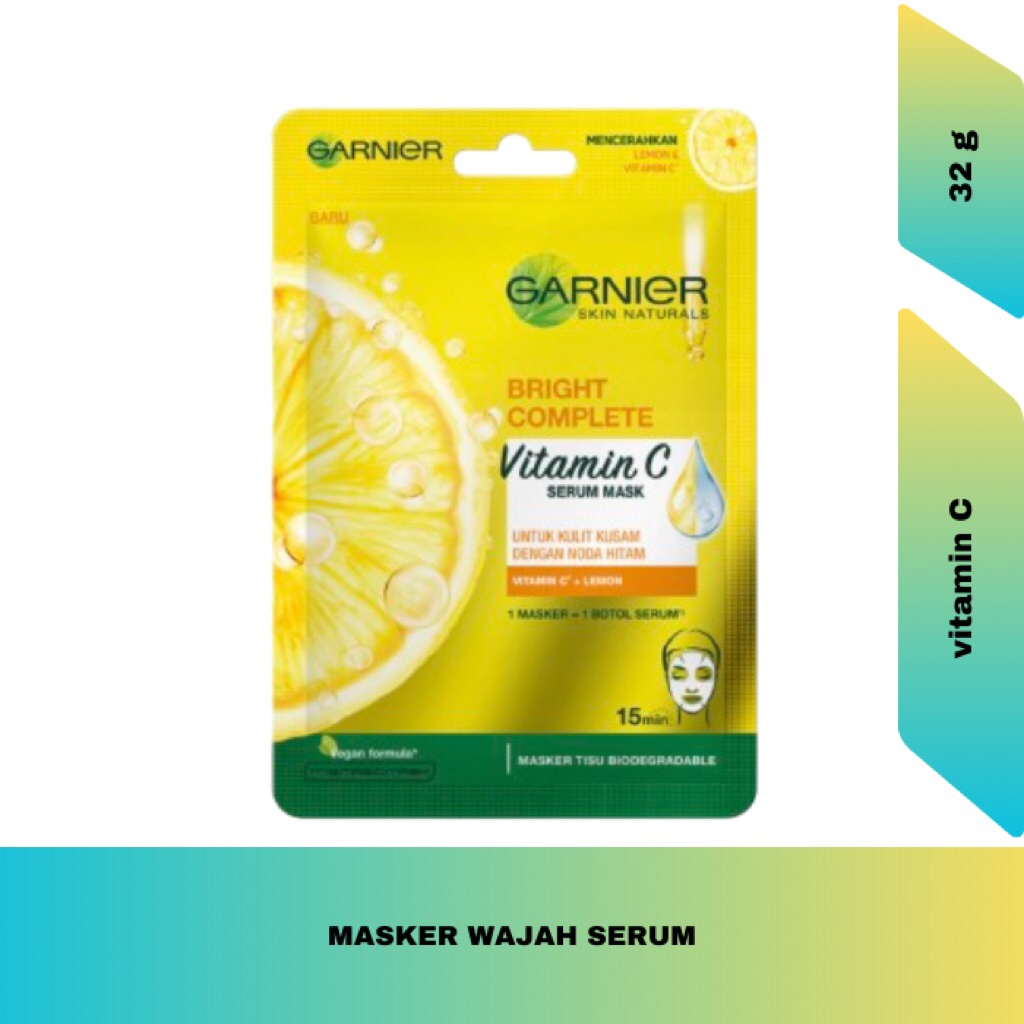 Garnier Bright Complete Vitamin C Serum Mask 32g Masker Wajah Glowing Anti Noda Hitam Jerawat