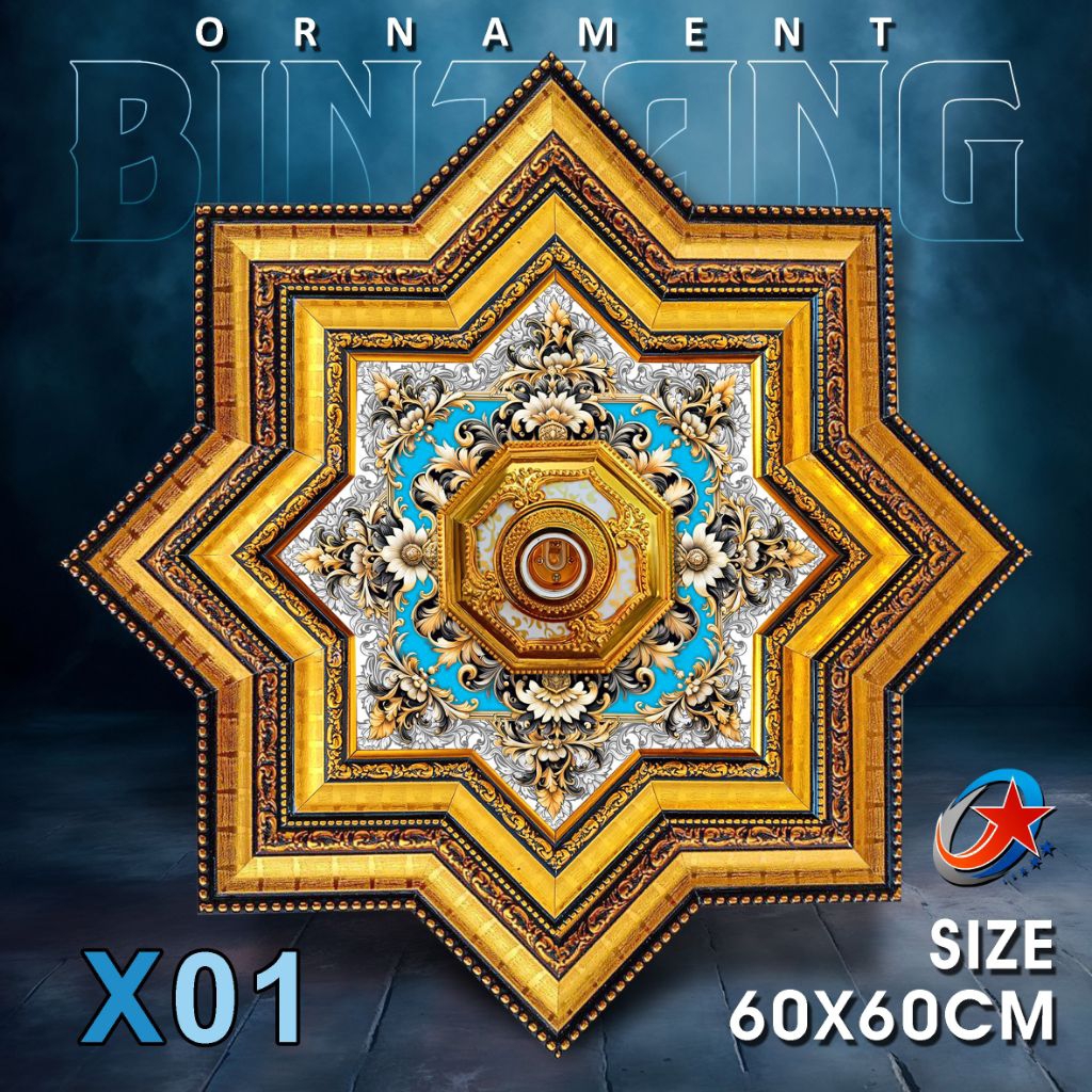 Ornamen lampu plafon PVC dobel pigura ukuran 60x60cm