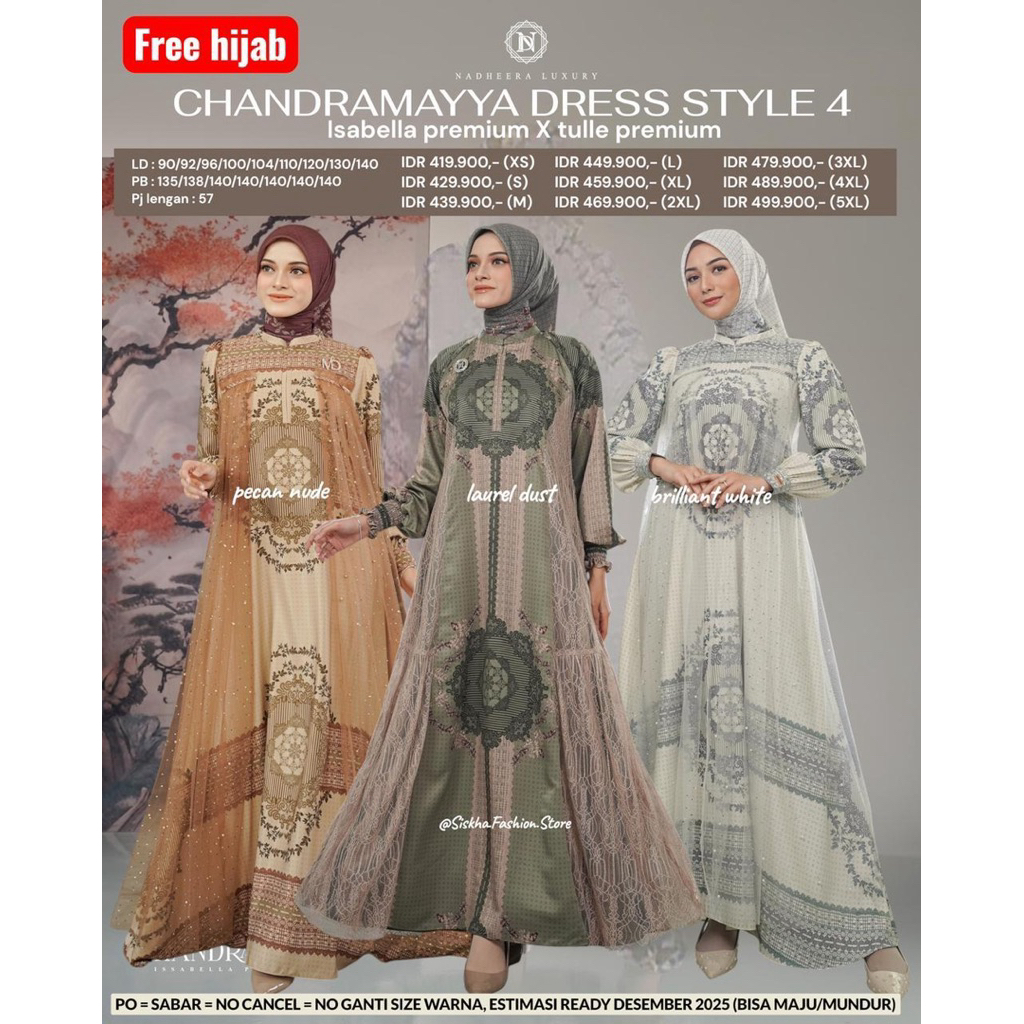 STYLE 4 - GRATIS HIJAB CHANDRAMAYYA DRESS/MIDI GAMIS MEWAH MOTIF KOMBINASI BRUKAT BY NADHEERA LUXURY