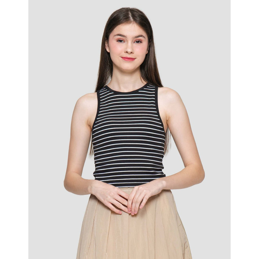 Preloved/New NEVADA Tanktop Wanita Rib Stripe Black Size S dan M