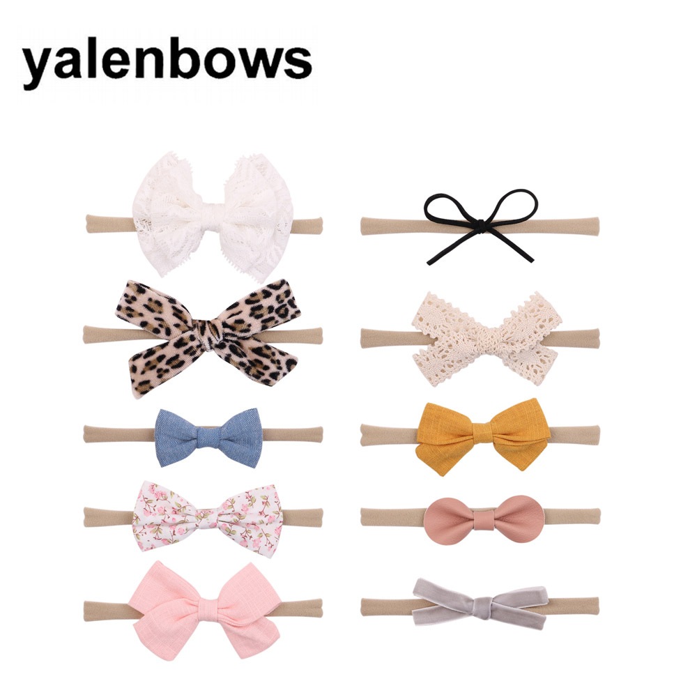 10 Buah/Set Bando Pita Bunga Renda untuk Bayi Perempuan Pita Kulit Pita Elastis Nilon