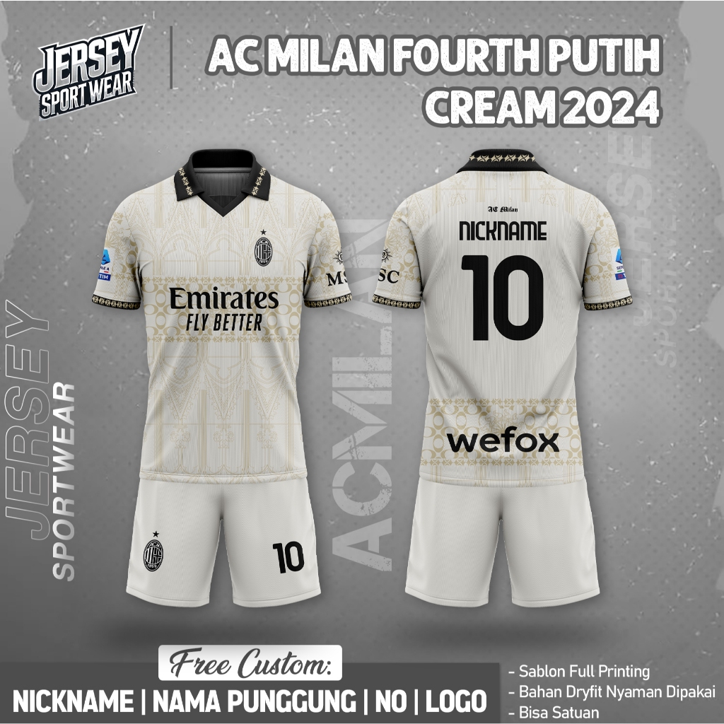 Jersey sepak bola custom PUTIH CREAM 2024 pendek free custom nama dan no punggung full printing