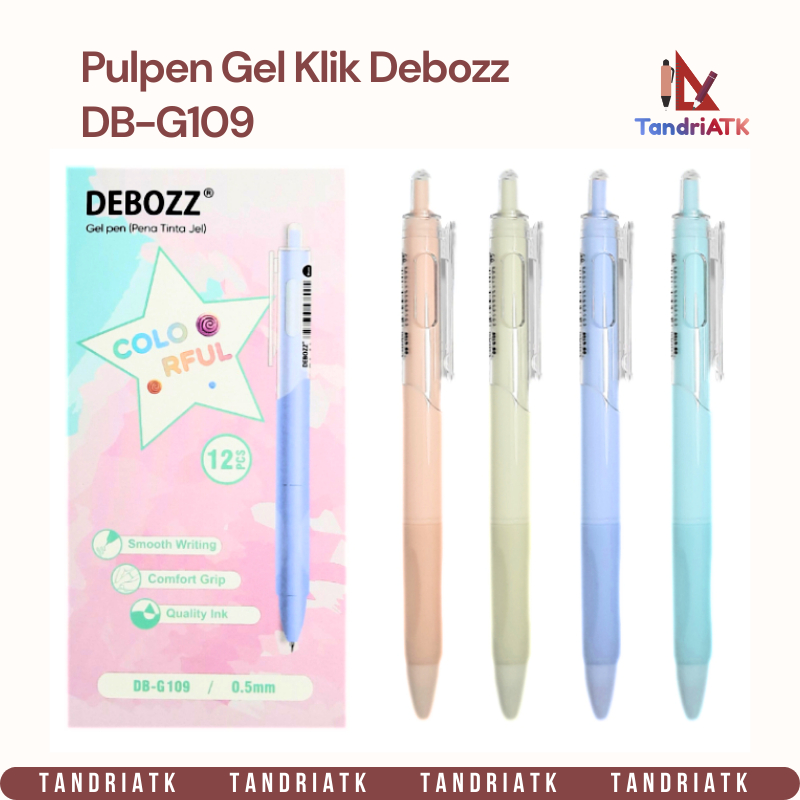 [1 Lusin/ 12 Pcs] Pulpen Bolpen Gel Pen Cetek Colorful Debozz DB-G109 Hitam 0.5mm | 6 pcs Refill Isi