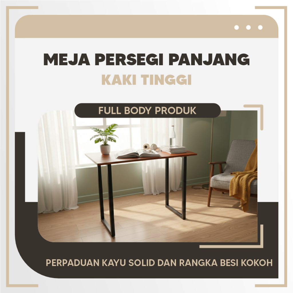 MEJA RAKIT - MEJA KAYU PORTABLE KAKI BESI KOTAK TINGGI 75 CM