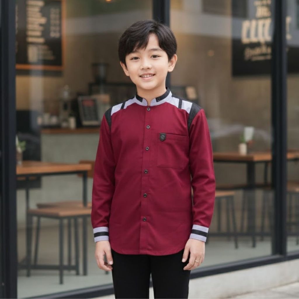 BISA COD- baju koko anak sd-smp/ baju koko anak lengan panjang/ baju koko anak warna Coklat muda war