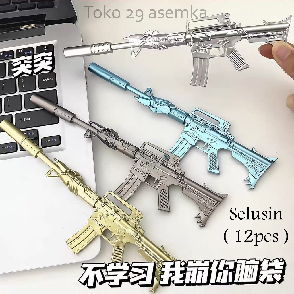 12PCS SELUSIN PULPEN SENJATA TEMBAKAN FULLBODY ALAT TULIS PERLENGKAPAN SEKOLAH ANAK GROSIR COD ATK