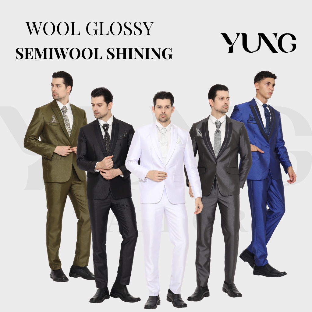Jas Pria Semi Wool Shining Setelan Jas Pengantin Pria Bahan Tebal - YUNG