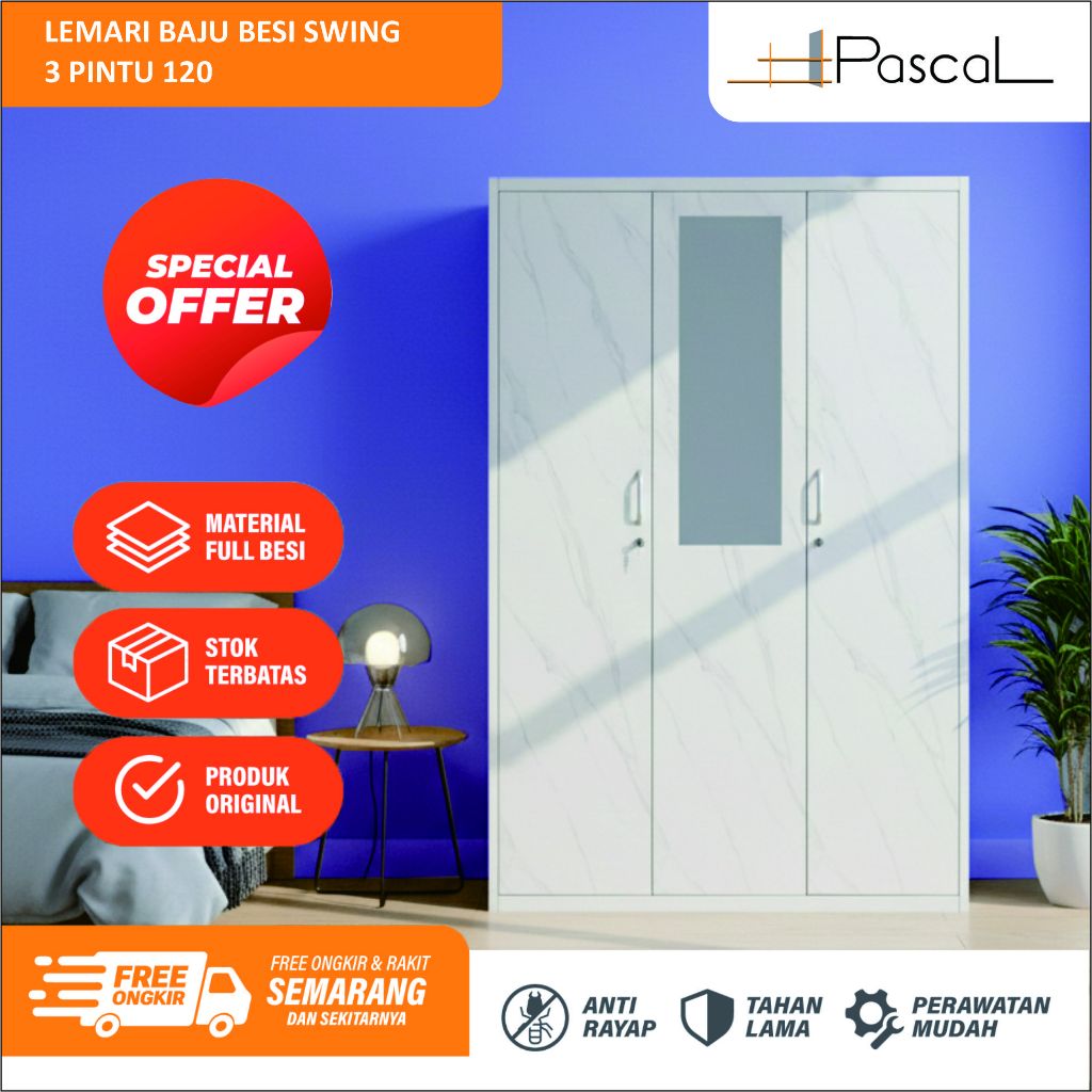 Lemari Baju Besi 3 Pintu Swing - Lemari Pakaian Kantor