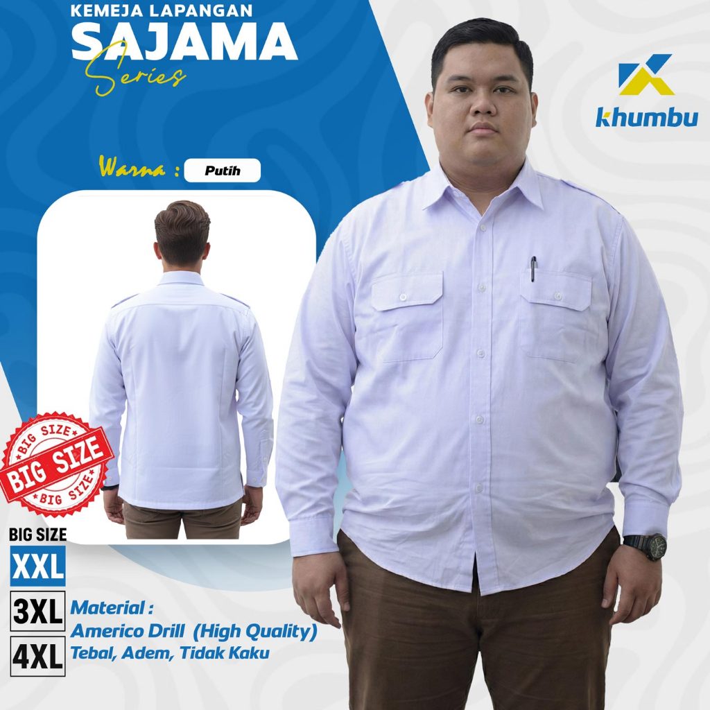 Kemeja Lapangan Pria BIG SIZE XXL–3XL-4XL PUTIH | Kemeja PDH/PDL Cocok Untuk Proyek Teknik & Outdoor