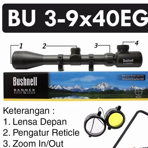 Teleskop Bushnell 3-9x40 EG RGB Nyala Hijau Merah Dan Biru Teropong Senapan Angin Bisa COD