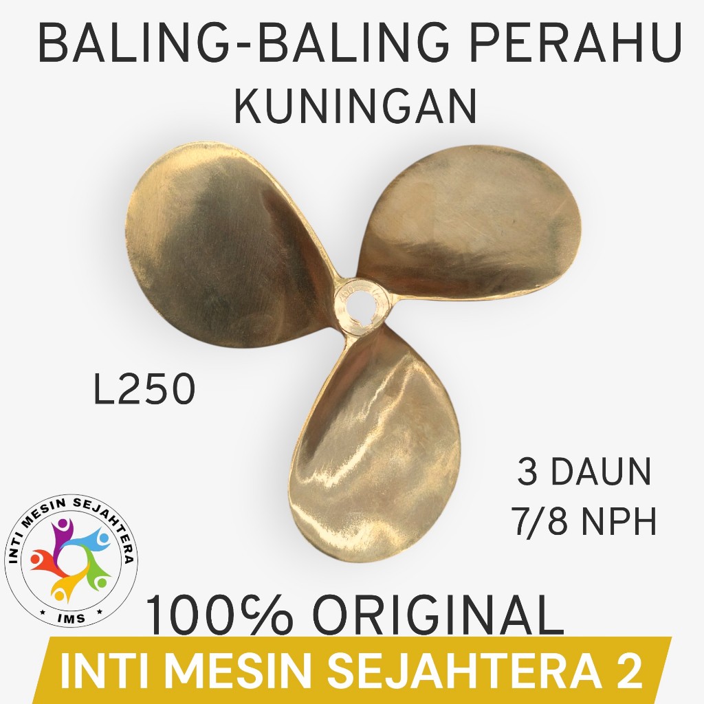 Baling kuningan L250 Kipas Kapal Perahu Nelayan daun 3 propeler 7/8 NPH